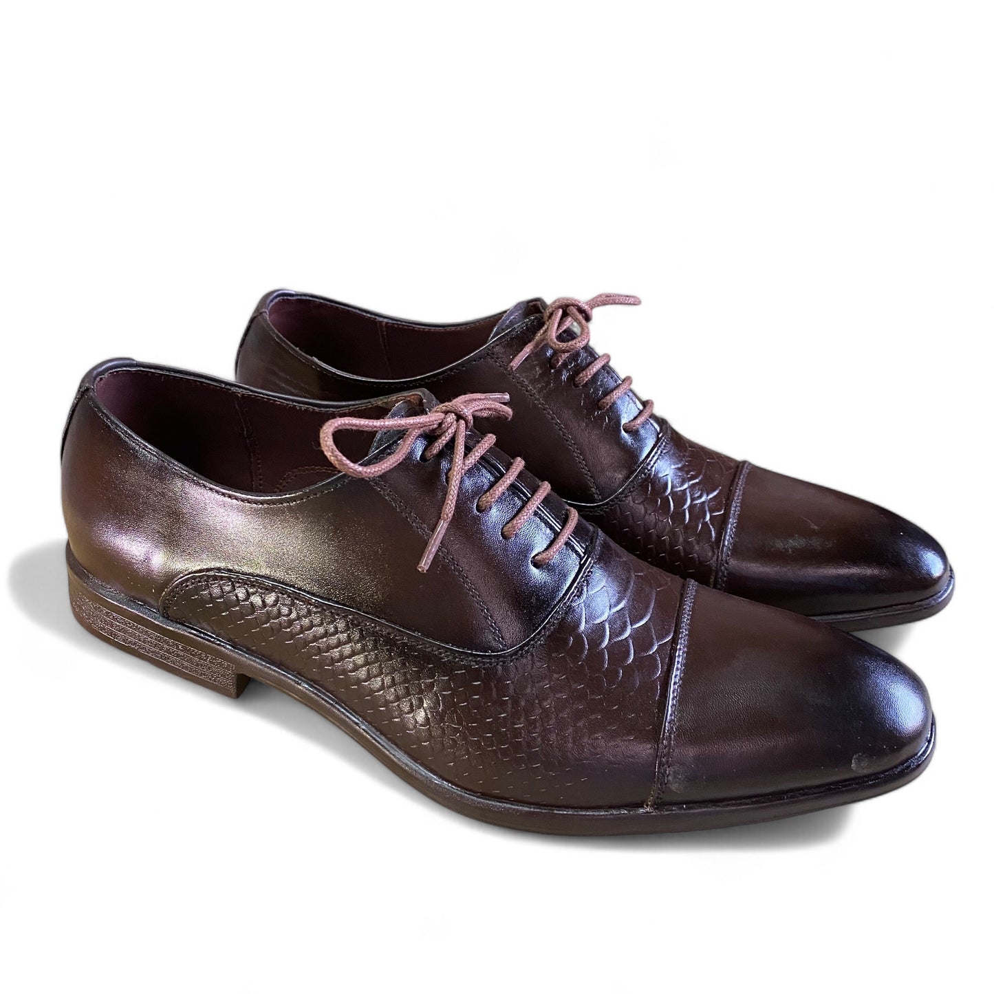 Sheen Brown Embosed Leather Oxfords