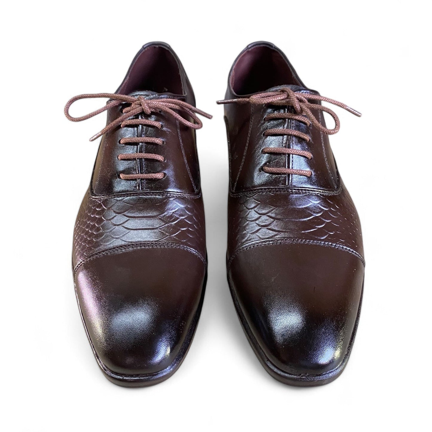 Sheen Brown Embosed Leather Oxfords