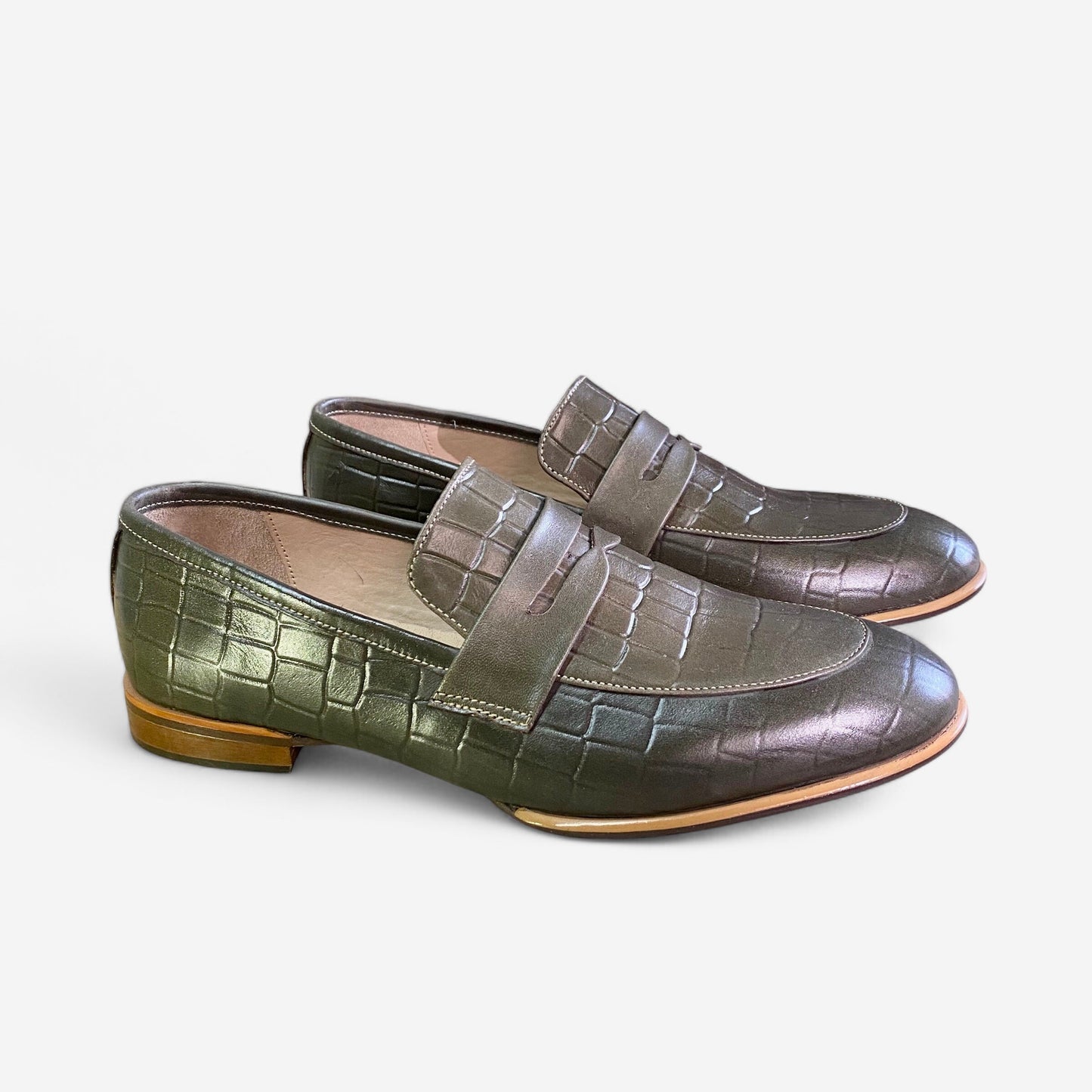 Croc-Embossed Leather Penny Loafers