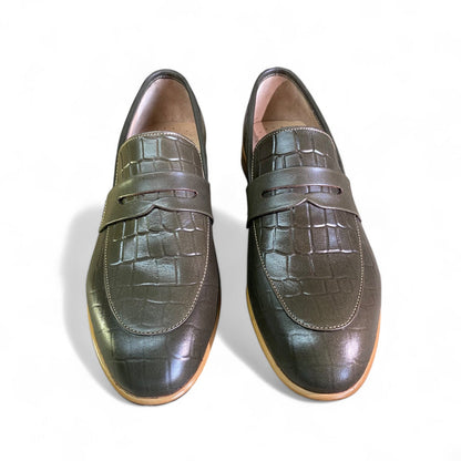 Croc-Embossed Leather Penny Loafers