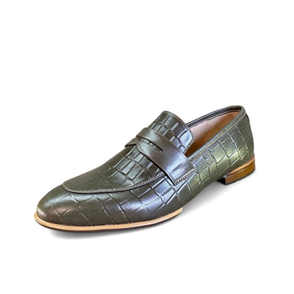 Croc-Embossed Leather Penny Loafers