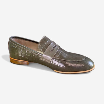 Croc-Embossed Leather Penny Loafers