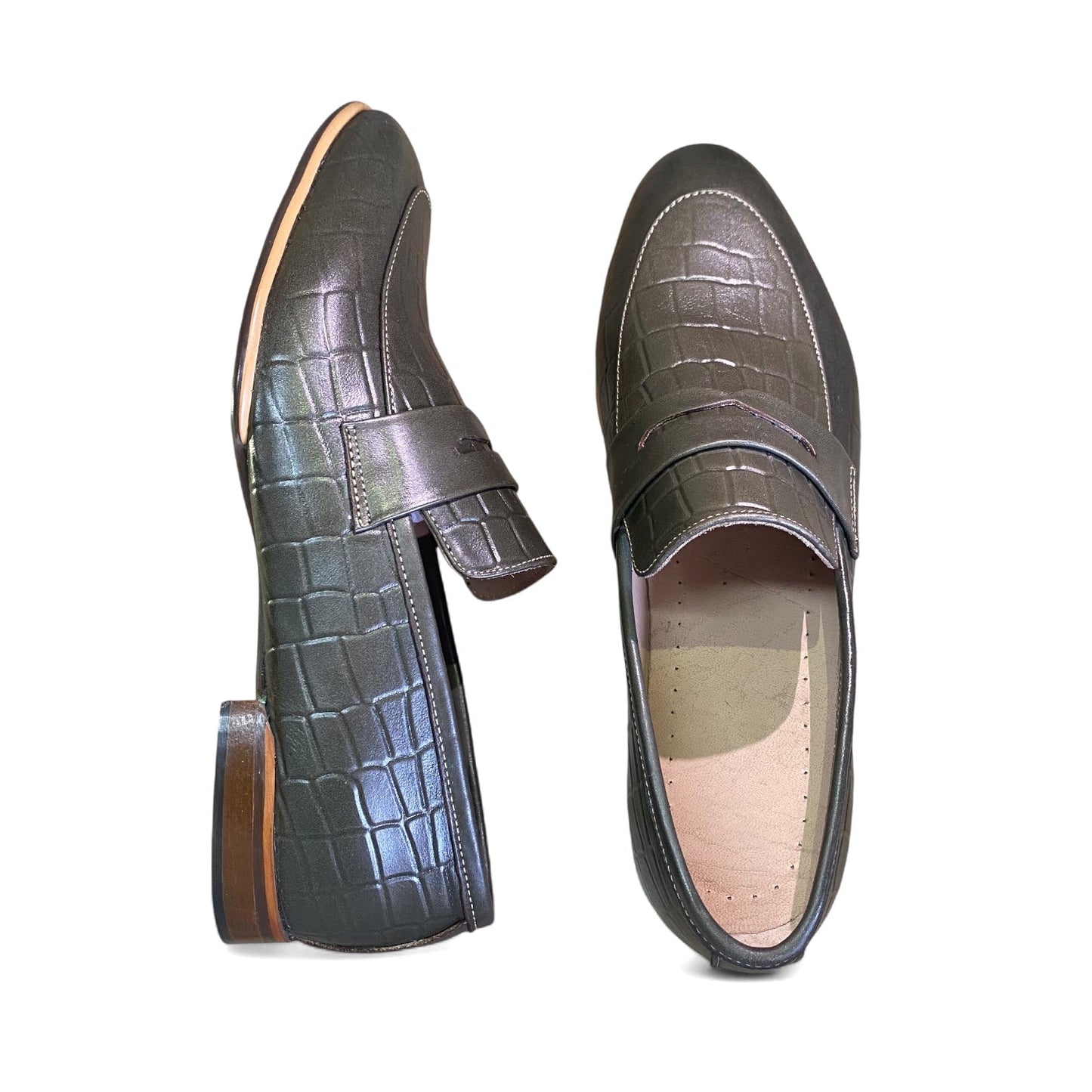 Croc-Embossed Leather Penny Loafers