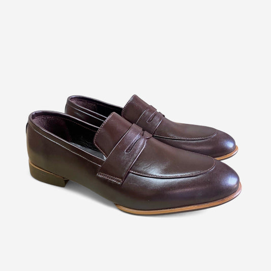 Espresso-Brown Leather Penny Loafers