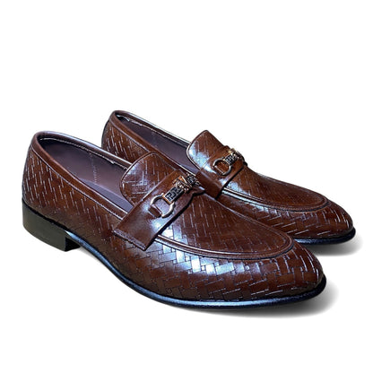 Dark brown Woven Leather Bit Loafers