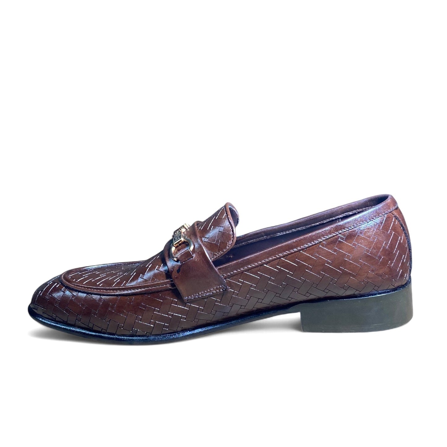 Dark brown Woven Leather Bit Loafers