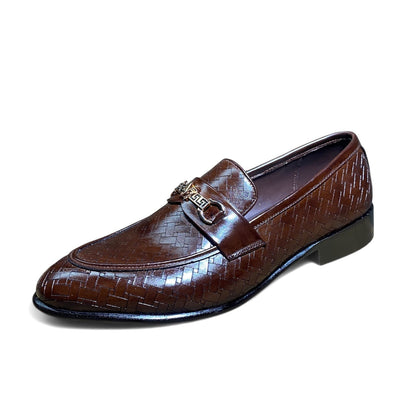 Dark brown Woven Leather Bit Loafers