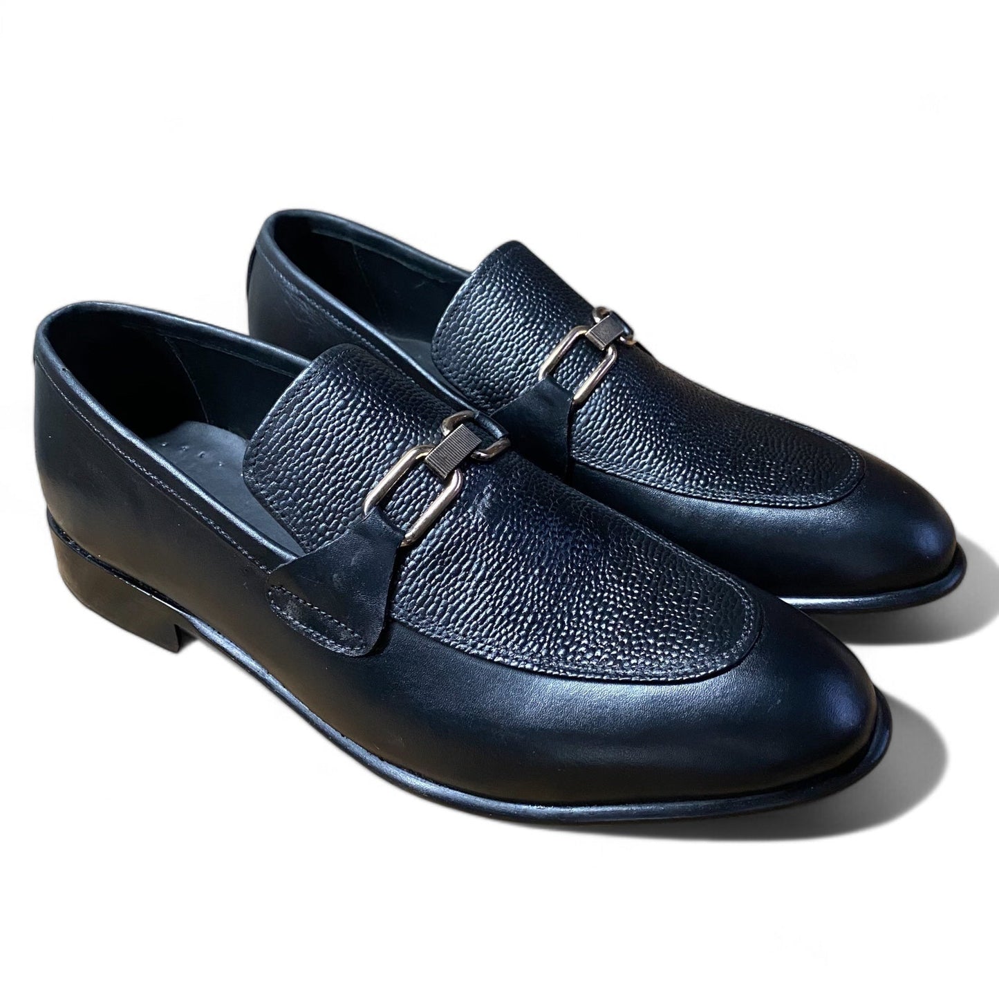 Black Grain Leather Bit Loafers