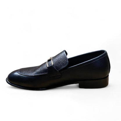 Black Grain Leather Bit Loafers