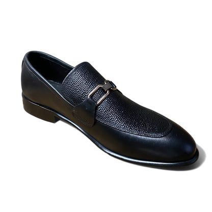 Black Grain Leather Bit Loafers