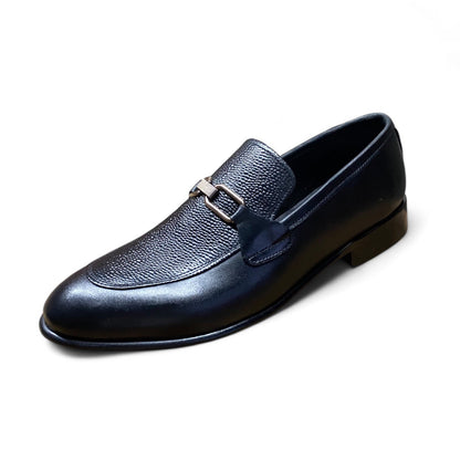 Black Grain Leather Bit Loafers