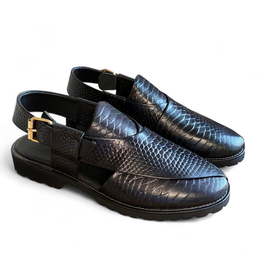 Embosed Leather Peshawari Chappal