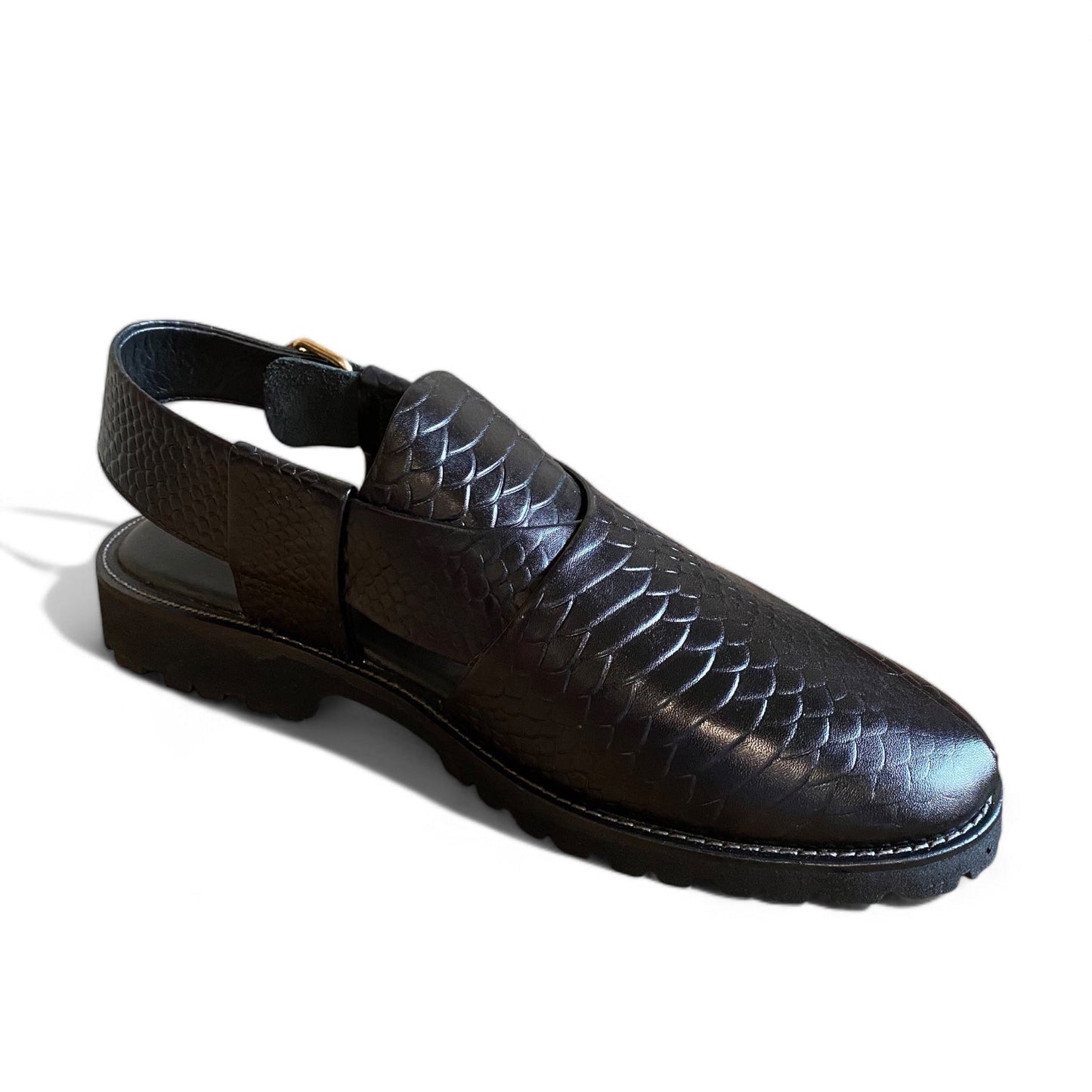 Embosed Leather Peshawari Chappal