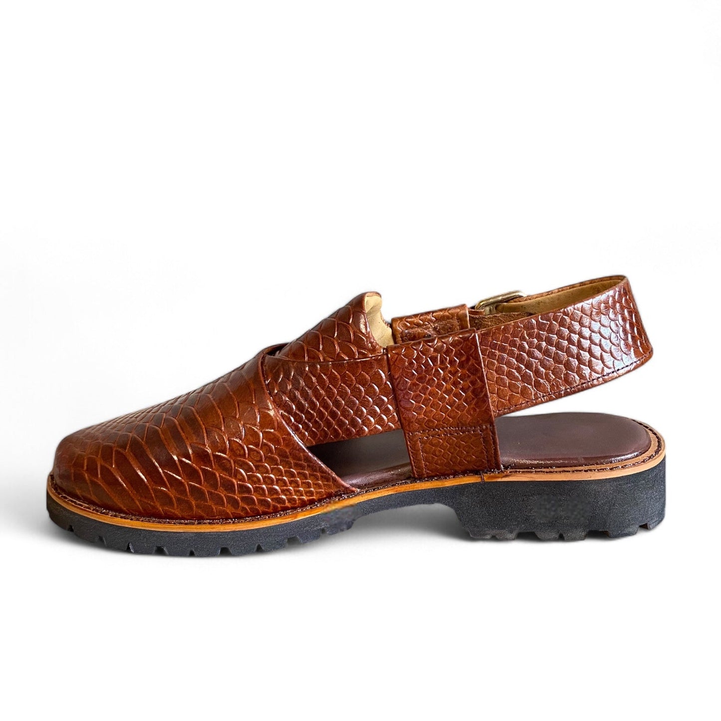 Brown Embosed Leather Peshawri Chappal