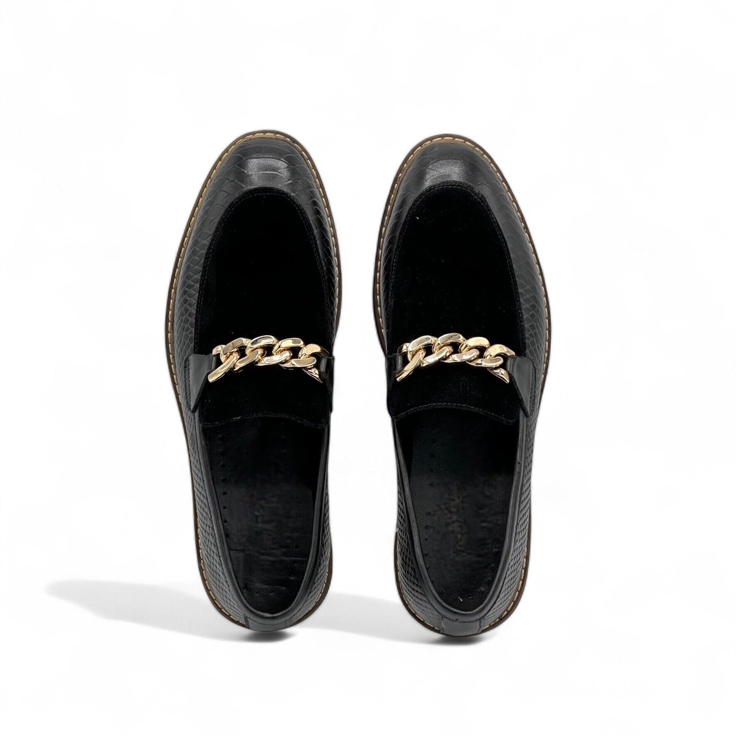 Black Textured Leather Loafers