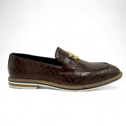 Dark Brown Woven Leather Loafers