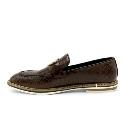 Dark Brown Woven Leather Loafers