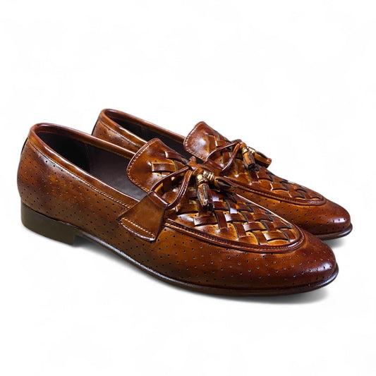 Brown Woven Leather Loafers