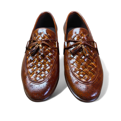 Brown Woven Leather Loafers