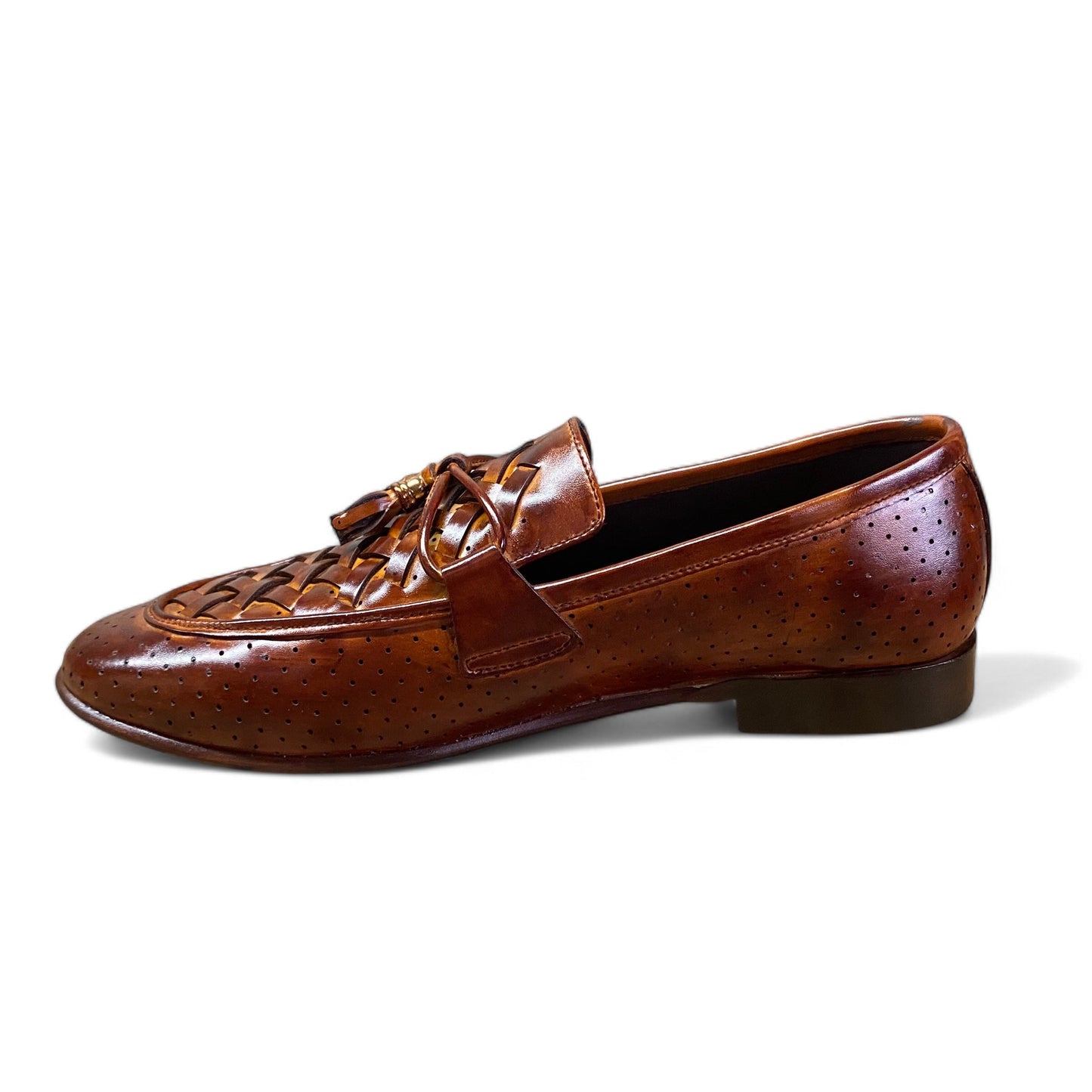 Brown Woven Leather Loafers