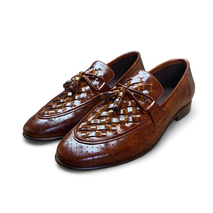 Brown Woven Leather Loafers