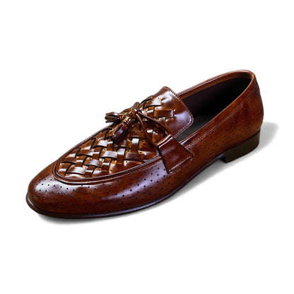 Brown Woven Leather Loafers