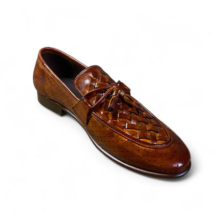 Brown Woven Leather Loafers