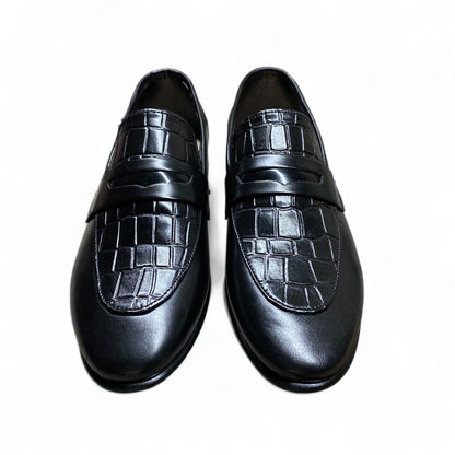 Black Embossed Pattern Penny Loafers