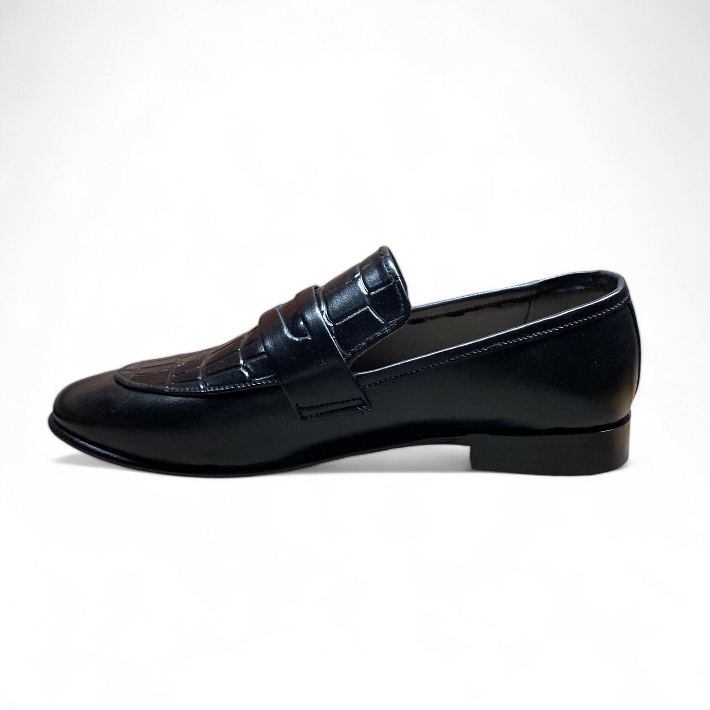 Black Embossed Pattern Penny Loafers