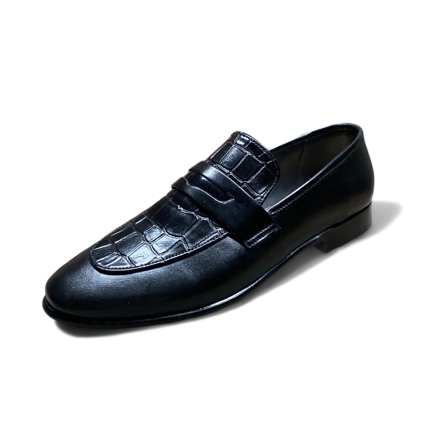 Black Embossed Pattern Penny Loafers