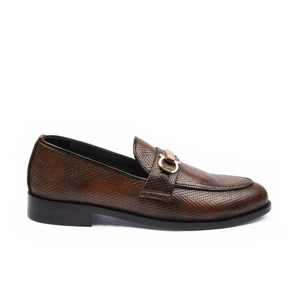 Textured Brown Bit Loafers