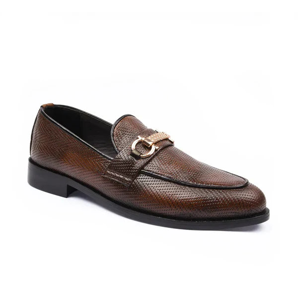 Textured Brown Bit Loafers