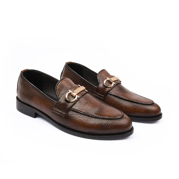 Textured Brown Bit Loafers