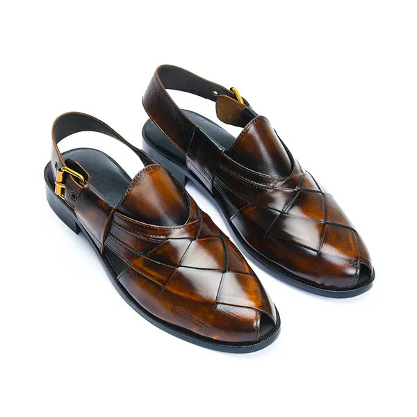 Cross Straps Dark Brown Peshawari Chappal