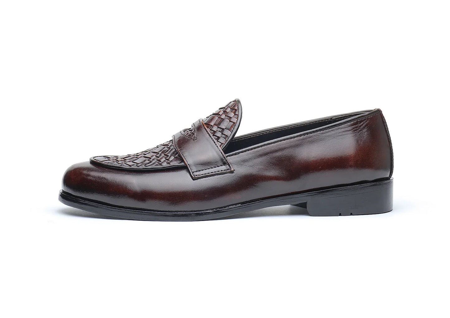 Woven Dark Brown Penny Loafers