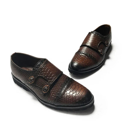 Embossed Dark Brown Double Monk