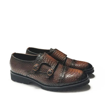 Embossed Dark Brown Double Monk